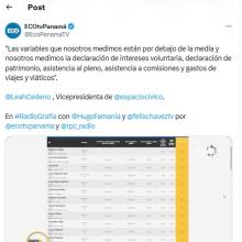 ECO Tv Panamá - "Nosotros medimos la declaración de intereses voluntaria, declaración de patrimonio, asistencia al pleno, asistencia a comisiones y gastos de viajes y viáticos"